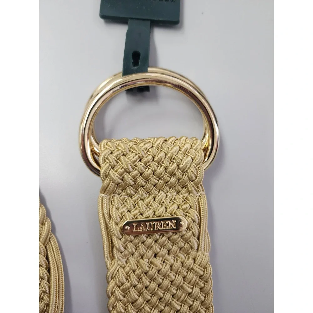 Lauren Ralph Lauren Belt Woven Weave Gold‎ D-Ring Adjustable Classic Style 43